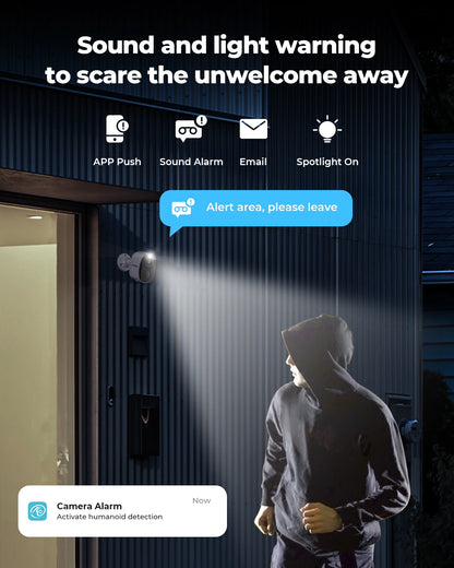 H.VIEW PIR Battery-Powered Wireless Outdoor Camera – 2K 3MP WiFi Security with Spotlight, Siren, 2-Way Audio & Waterproof