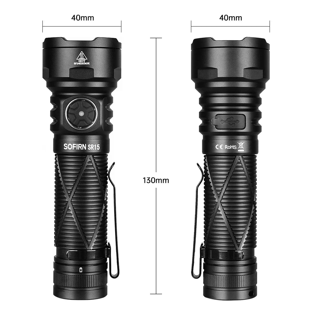 Sofirn SR15 Flashlight – 4500 Lumen SFT25R LED, 21700 USB-C Rechargeable Torch with 5V/3A Charge