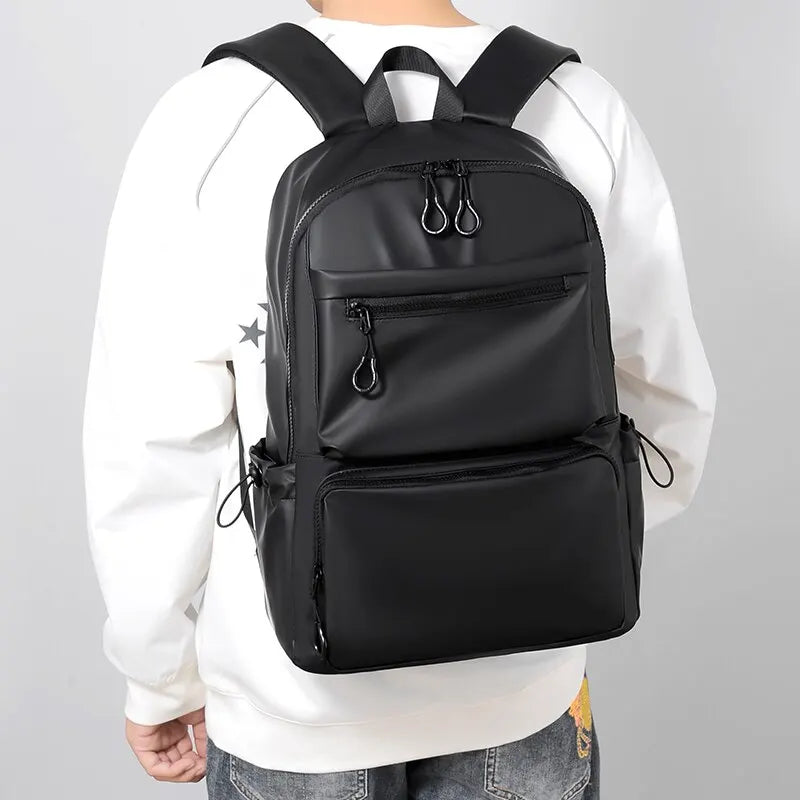 14 Inch Large Capacity Men's Backpack | Solid Color PU Travel Leisure Bag | Fashionable Computer Backpack for Students