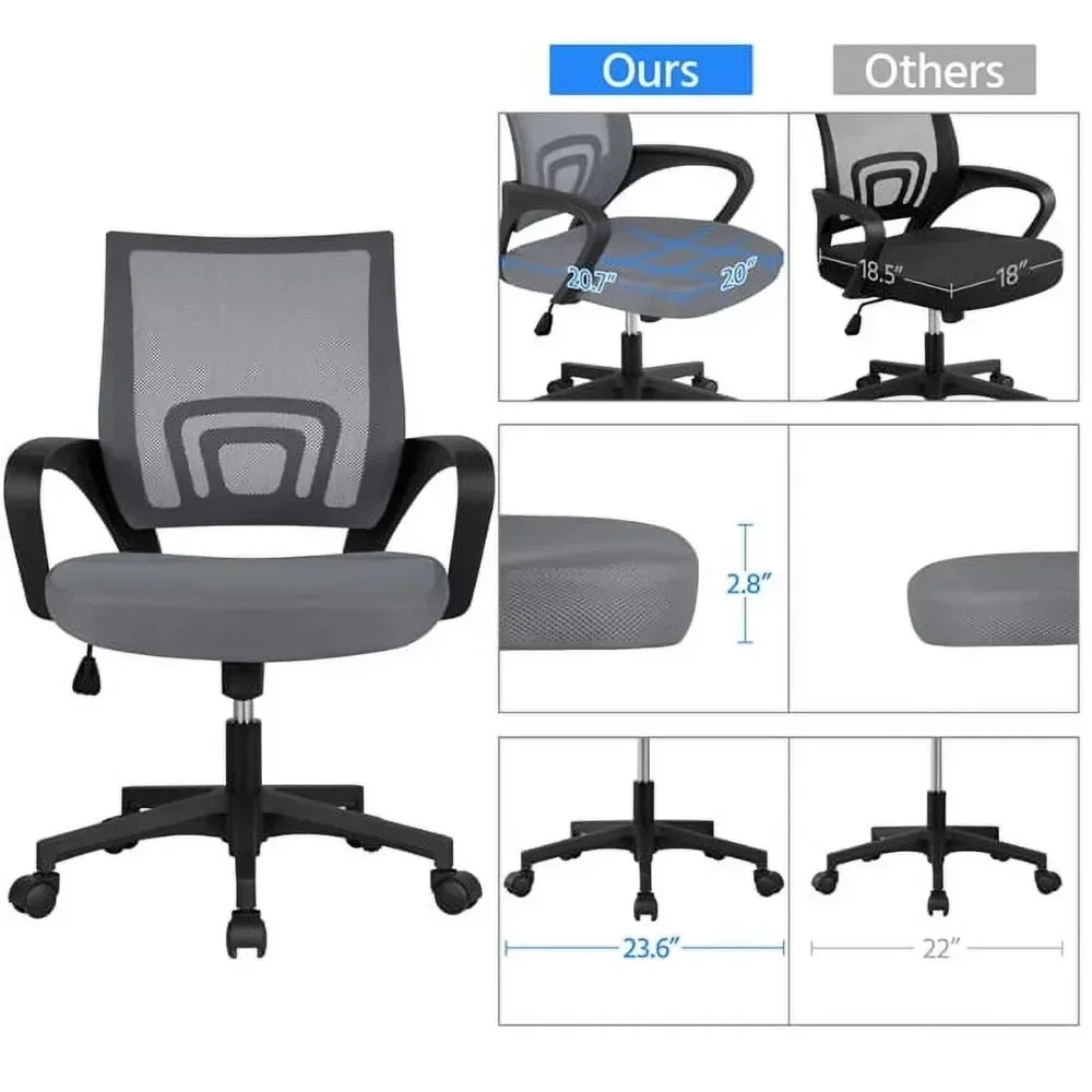 Adjustable Mid Back Mesh Office Chair with Armrests – Black Swivel Computer & Gaming Chair