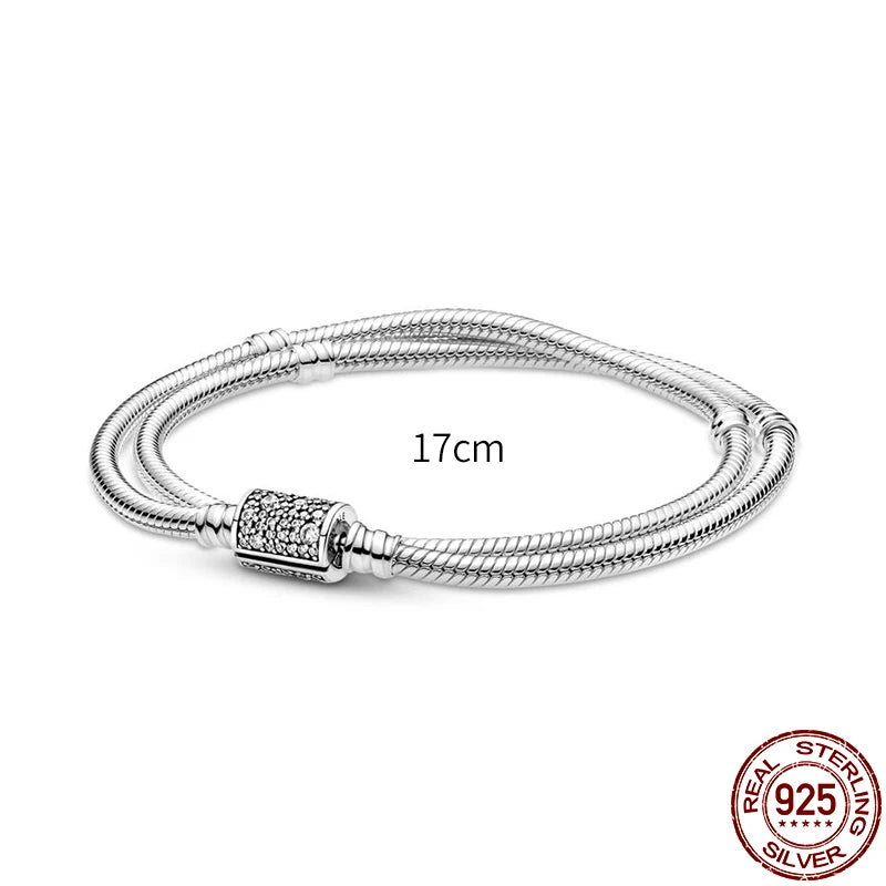 New 925 Sterling Silver Snake Chain Charm Bracelet – Fits Original 925 Pendant Charms & Beads, Heart Bracelet Jewelry for Women