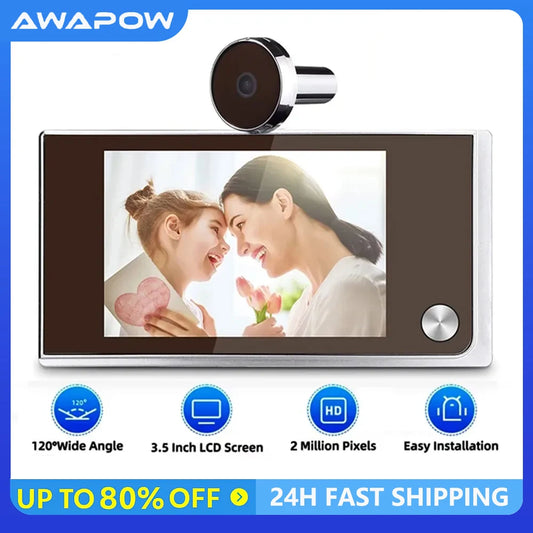 Awapow 3.5" Digital Door Viewer — 120° HD LCD Peephole Camera, 2MP Cat Eye Doorbell Monitor