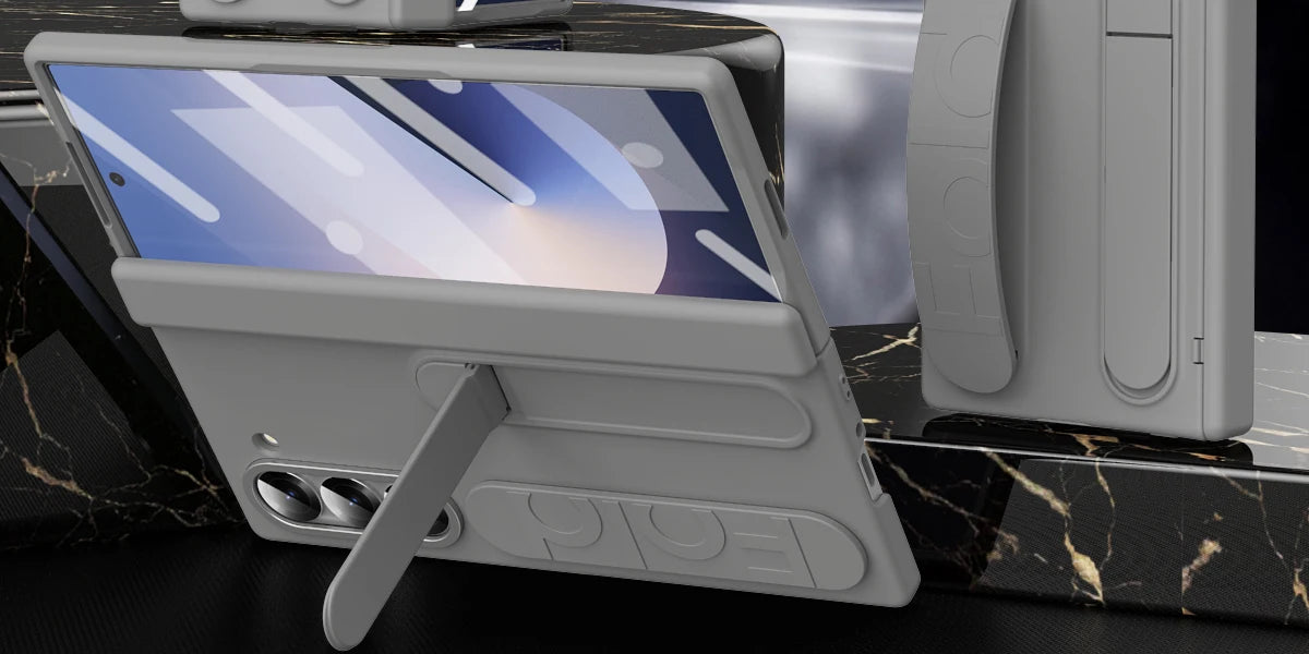 Original Silicone Grip Phone Case for Samsung Galaxy Z Fold 4-7 – Stand & Hinge Protective Cover with Glass Film