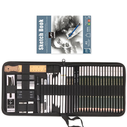 Complete 54-Piece Drawing Sketch Pencils Set - Wood Pencil Tool Kit with Artist Pencil Bags, Graphite & Charcoal Pencils, Erasers, Painting Book