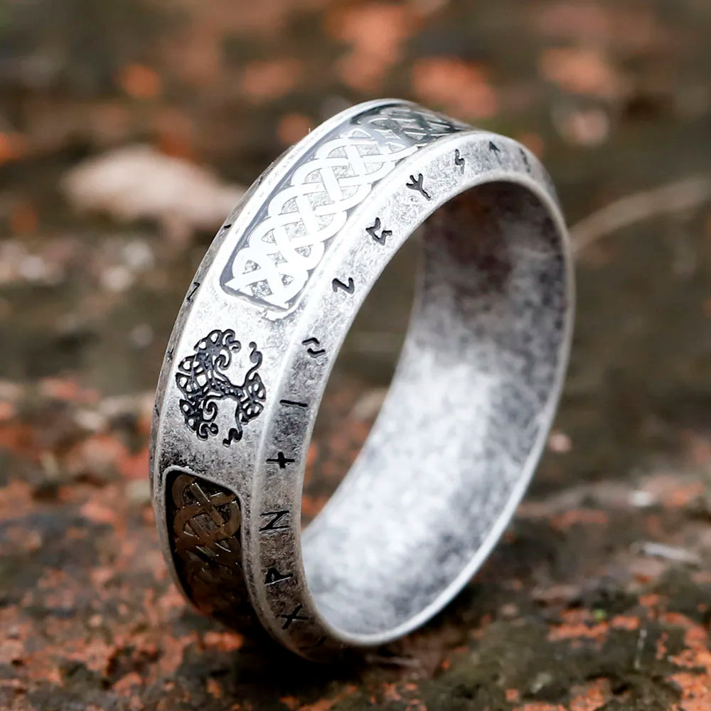 Stainless Steel Viking Rune Ring – Tree of Life & Celtic Knot Design, Vintage Nordic Jewelry for Men