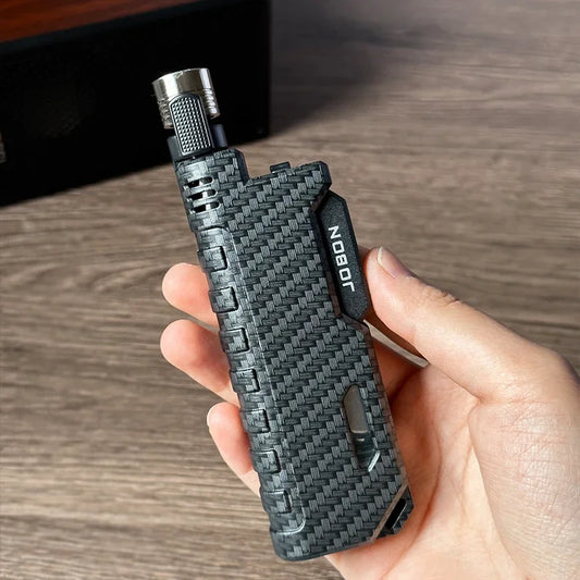 JOBON Outdoor Camping Blue Flame Lighter — Retractable Lever Ignition with Visual Window, Windproof Gadget for Men