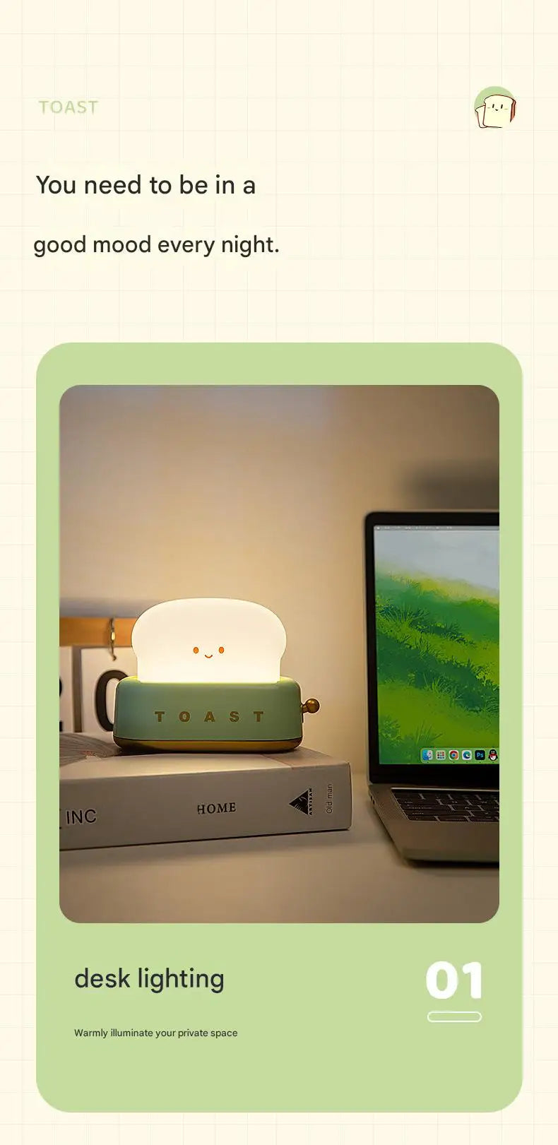 INS Style Toast Maker Night Light – Creative LED Bedside Desk Lamp with Timer