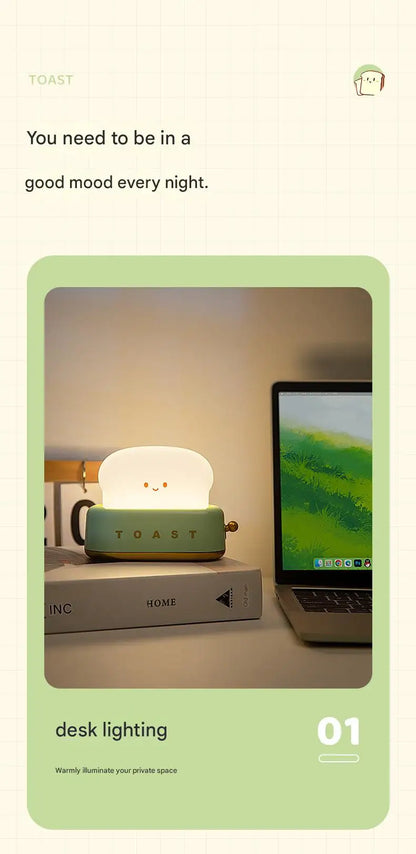 INS Style Toast Maker Night Light – Creative LED Bedside Desk Lamp with Timer