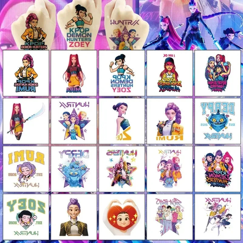 20PCS K-Pop Demon Hunters Temporary Tattoo Stickers – Cute Waterproof Cartoon Party & Christmas Gift