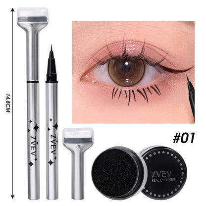 Reusable 2-in-1 Eyelash Stamps Pen - Quick Dry Black/Brown Liquid Eyeliner for Lower Lash Seal & Eyelash Simulation Makeup