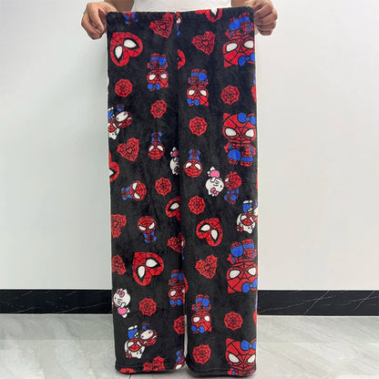 Hello Kitty Spider-Man Cotton Velvet Pajamas - Loose Long Pants, Cartoon Sleepwear for Women and Men, Casual Wear