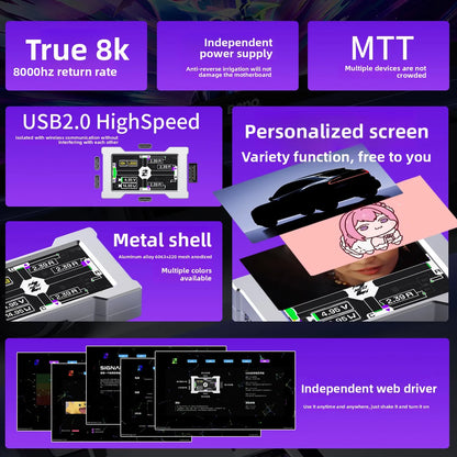 HMLAB ZNEO Gaming USB Hub – 2-to-3 Port with 8K Hz, Independent Power & Screen for Gaming Desk Setup