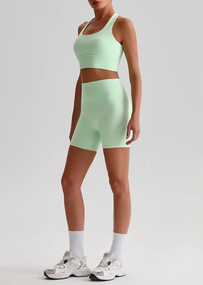 Women's Seamless Yoga Set — Quick-Dry Backless Bra & Booty-Lifting Shorts for Running, Gym & Fitness Workouts