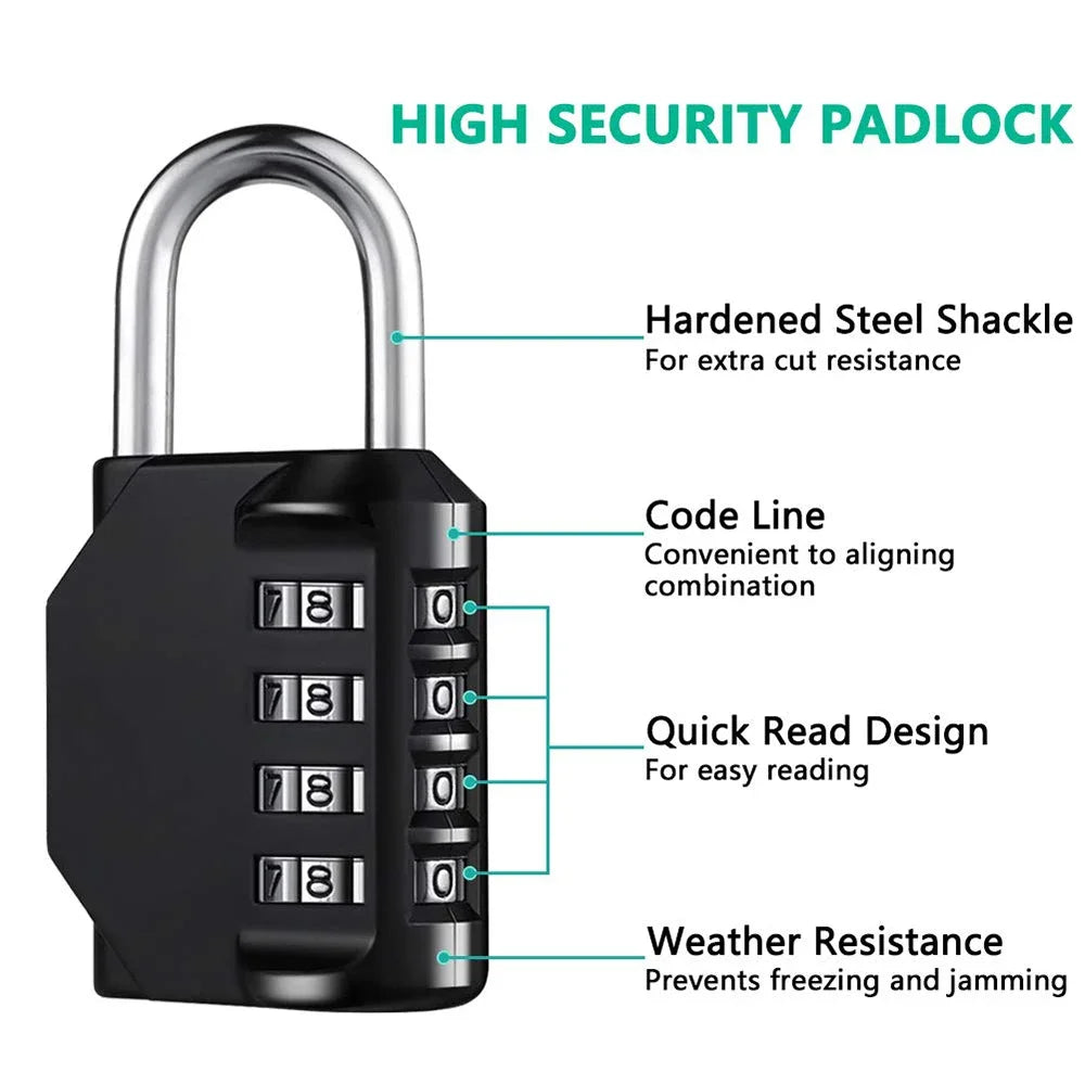 4-Digit Combination Lock – Resettable, Waterproof & Heavy-Duty Padlock for Outdoor Use