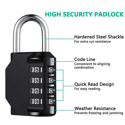 4-Digit Combination Lock – Resettable, Waterproof & Heavy-Duty Padlock for Outdoor Use
