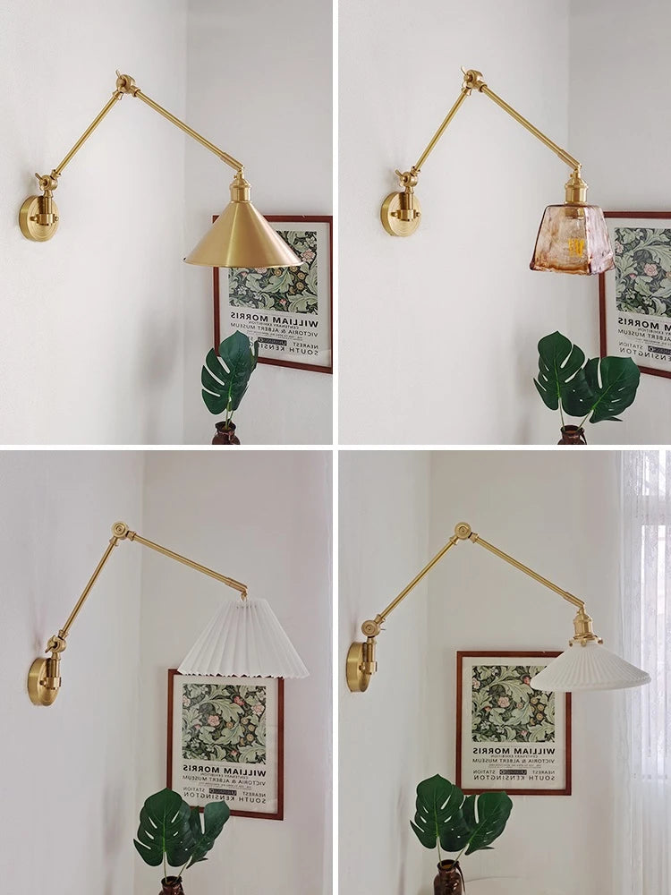 IWHD 2022 Ceramic Copper LED Wall Lamp — Adjustable Swinging Long Arm Light for Bedroom & Living Room