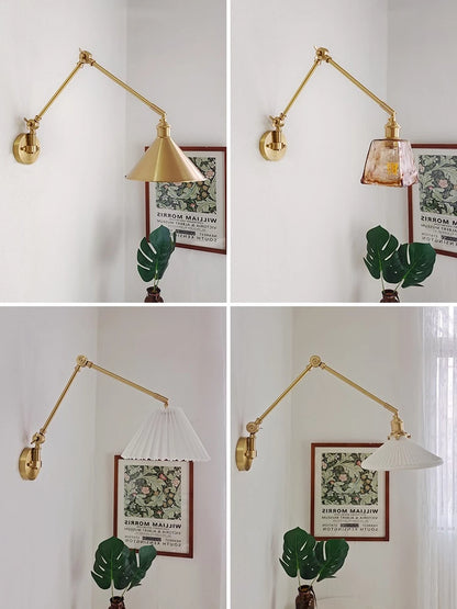 IWHD 2022 Ceramic Copper LED Wall Lamp — Adjustable Swinging Long Arm Light for Bedroom & Living Room