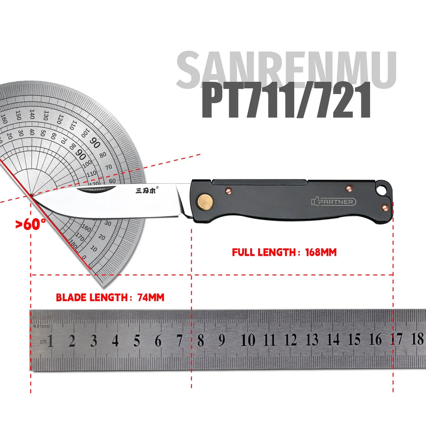 PT711/PT721 Pocket Folding Knife – 12C27 Steel EDC Survival Tool, Outdoor Camping Knife with Scissors and Liner Lock