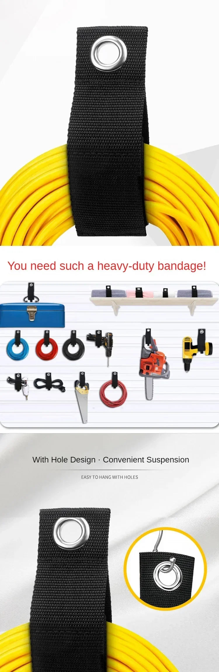 4pcs Heavy-Duty Storage Straps – Reusable Cable, Hose & Extension Cord Organizer for Garage