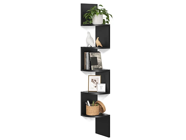 VASAGLE 5-Tier Corner Wall Shelf – Floating Bookshelf & Plant Display for Bedroom, Living Room, Bathroom, Home Office