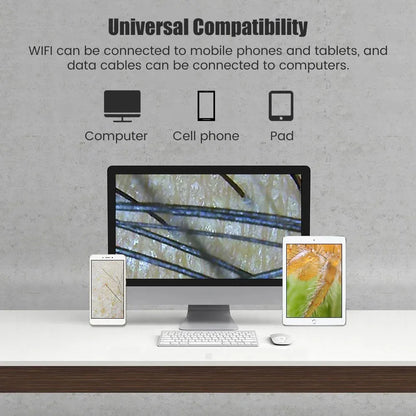WiFi Digital Microscope - Wireless Electron Dermatoscope for Scalp Detection, Pores Magnifier & Skin Analyzer