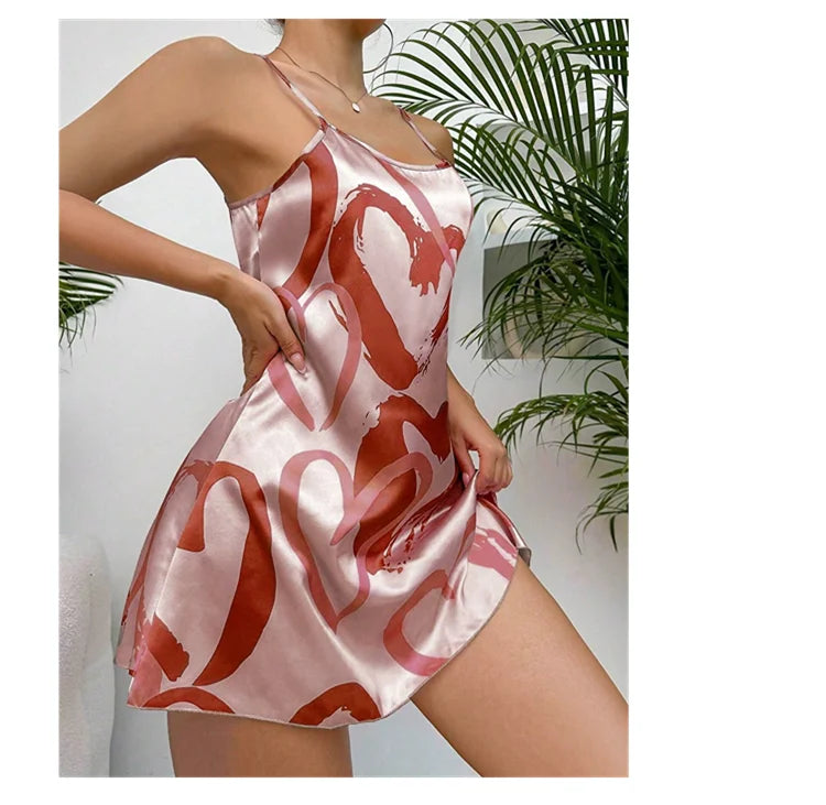 Women’s Sexy Satin Slip Nightdress - Backless Cross Strappy Sleepwear for Luxurious Comfort