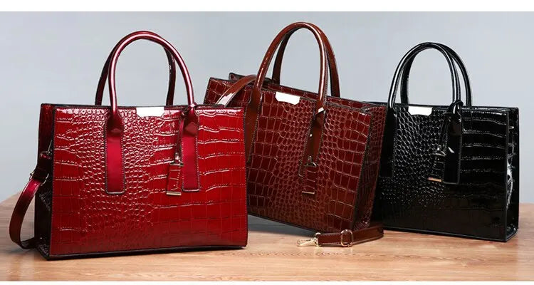 Luxury Vintage Crocodile Pattern Handbag – Women’s Large Leather Tote & Shoulder Bag