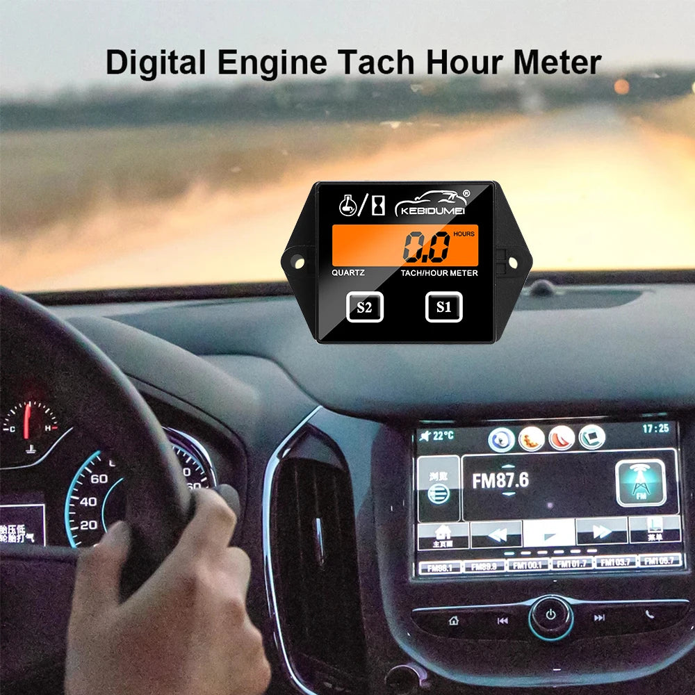 Kebidumei Digital Engine Tach Hour Meter | Tachometer Gauge Engine RPM LCD Display | for Car Motorcycle Stroke Engine Boat ATV moto