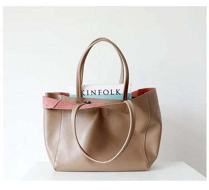 Customized Letter Genuine Leather Tote Bag – Large Capacity, Practical Commuter & Shopping Bag, Cowhide Large Bag