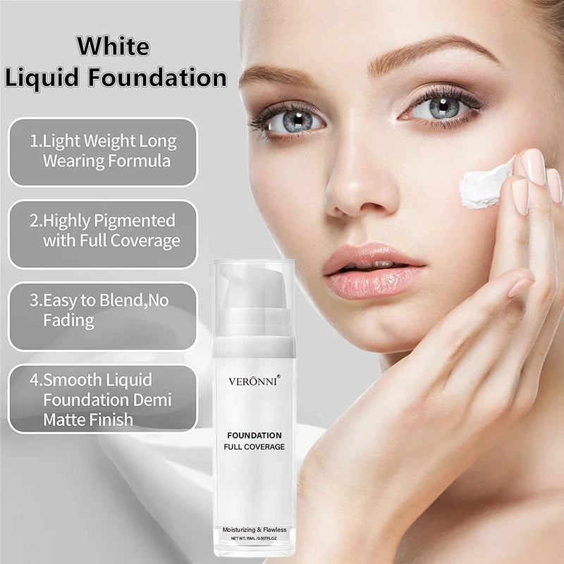 Pure White Liquid Foundation – Long-Lasting COS Stage Makeup Concealer & Mixable Brightening Adjuster
