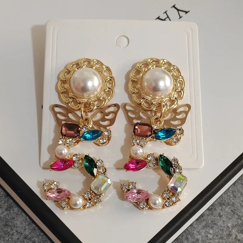 Big Statement Dangle Crystal Earrings & Necklace Set – 5-Digit Butterfly Drop Jewelry for Ladies