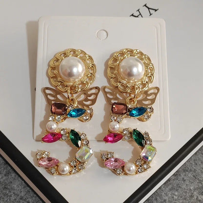 Big Statement Dangle Crystal Earrings & Necklace Set – 5-Digit Butterfly Drop Jewelry for Ladies