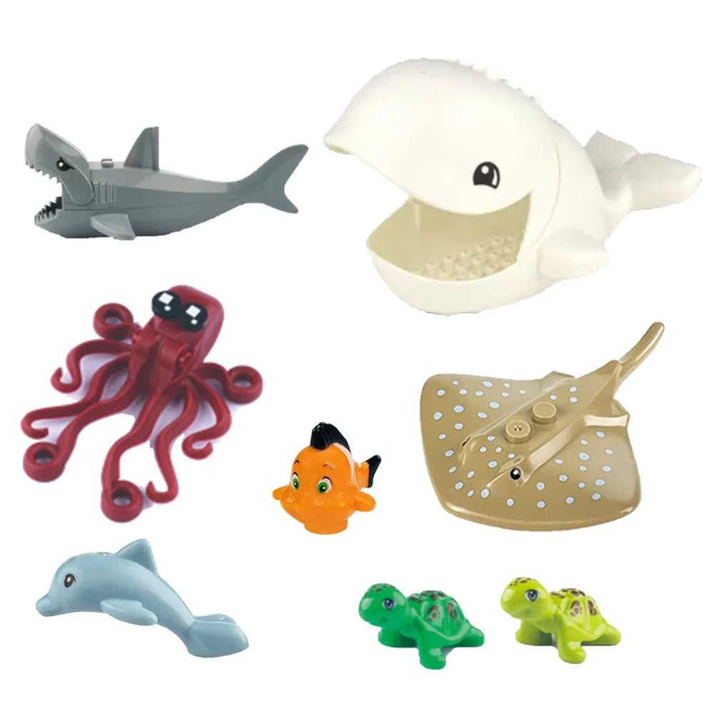 MOC Animal Scene Building Blocks – Zoo & Wildlife DIY Toy Bricks with Ducks, Cats, Dogs, Penguins, Eagles, Wolves, Bears, Deer, Sharks, Snakes, Mice, Sheep (K055)