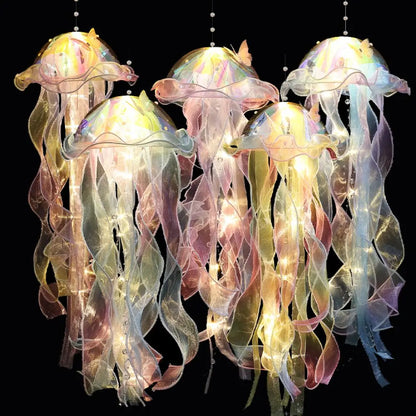 Gradient Jellyfish LED Light – Handmade Festival Pendant & Night Decoration for Courtyard Lighting