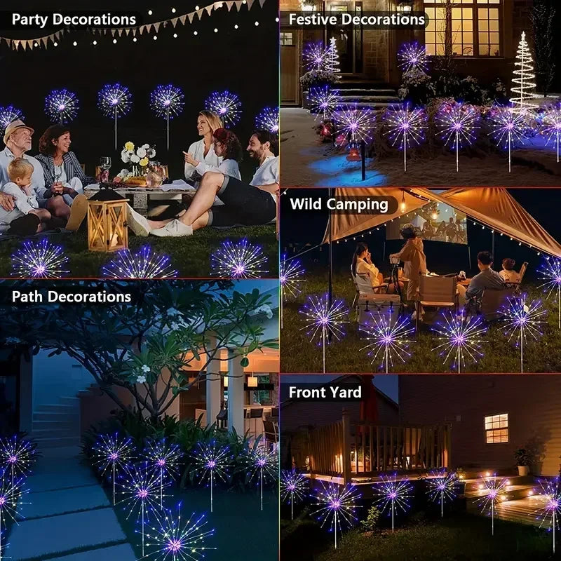 NEW 60LED Solar Fireworks Lights – Outdoor Waterproof Garden Lights with 8 Modes and Remote Control Decorative Lighting