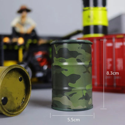 Iron Mini Oil Drum Model – Chemistry Car Desktop Decoration & Storage Box War Games Scene Toy for Boys