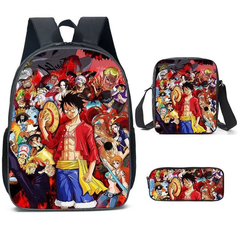 3PC One Piece Luffy School Backpack Set – Rechargeable Anime Bag for Boys & Girls, Student Cartoon Mochila