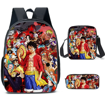 3PC One Piece Luffy School Backpack Set – Rechargeable Anime Bag for Boys & Girls, Student Cartoon Mochila