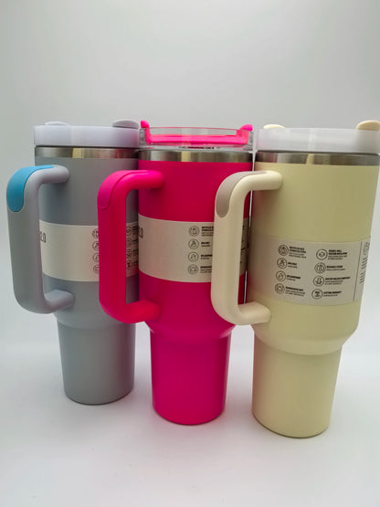 40oz Insulated Stainless Steel Tumbler — Travel Cup with Handle, Straw & Cup Holder, BPA-Free