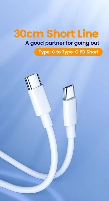 30cm USB-C to USB-C Fast Charging Cable – Compatible with iPhone 15, Xiaomi, Samsung, Huawei & Power Banks