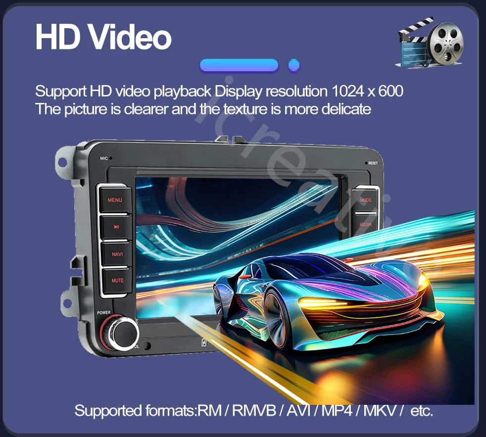 2DIN Android Car Radio for Volkswagen Golf 5/6, Polo, Passat B6/B7, CC, Skoda, Jetta - Multimedia, CarPlay, Wifi & GPS Navigation