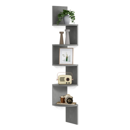 VASAGLE 5-Tier Corner Wall Shelf – Floating Bookshelf & Plant Display for Bedroom, Living Room, Bathroom, Home Office
