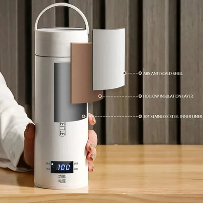 500ML Portable Electric Kettle — Travel Tea & Coffee Boiler Thermal Cup with Anti-Scald Design and English Menu