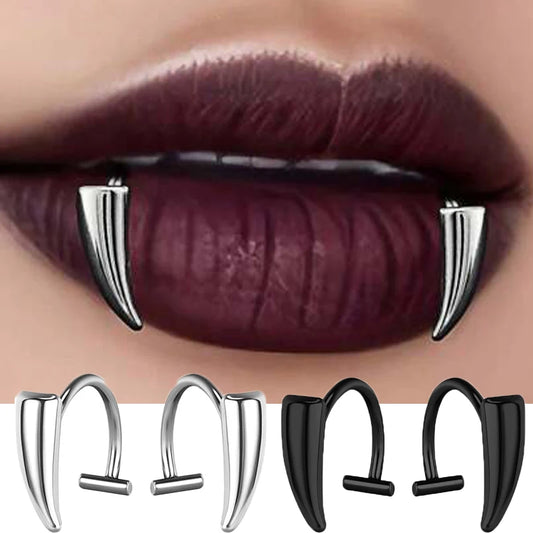 Stainless Steel Sharp Teeth Fake Lip Ring – Personalized Punk Gothic Body Jewelry for Women
