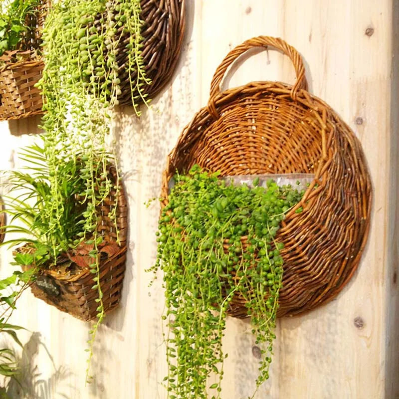 Handmade Wicker Rattan Wall Hanging Flower Planter – Garden Vine Basket Plant Holder