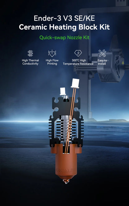 Creality Ender-3 V3 SE/KE Ceramic Heating Block Kit – 60W 0.4mm Quick-Swap Nozzle for 3D Printers