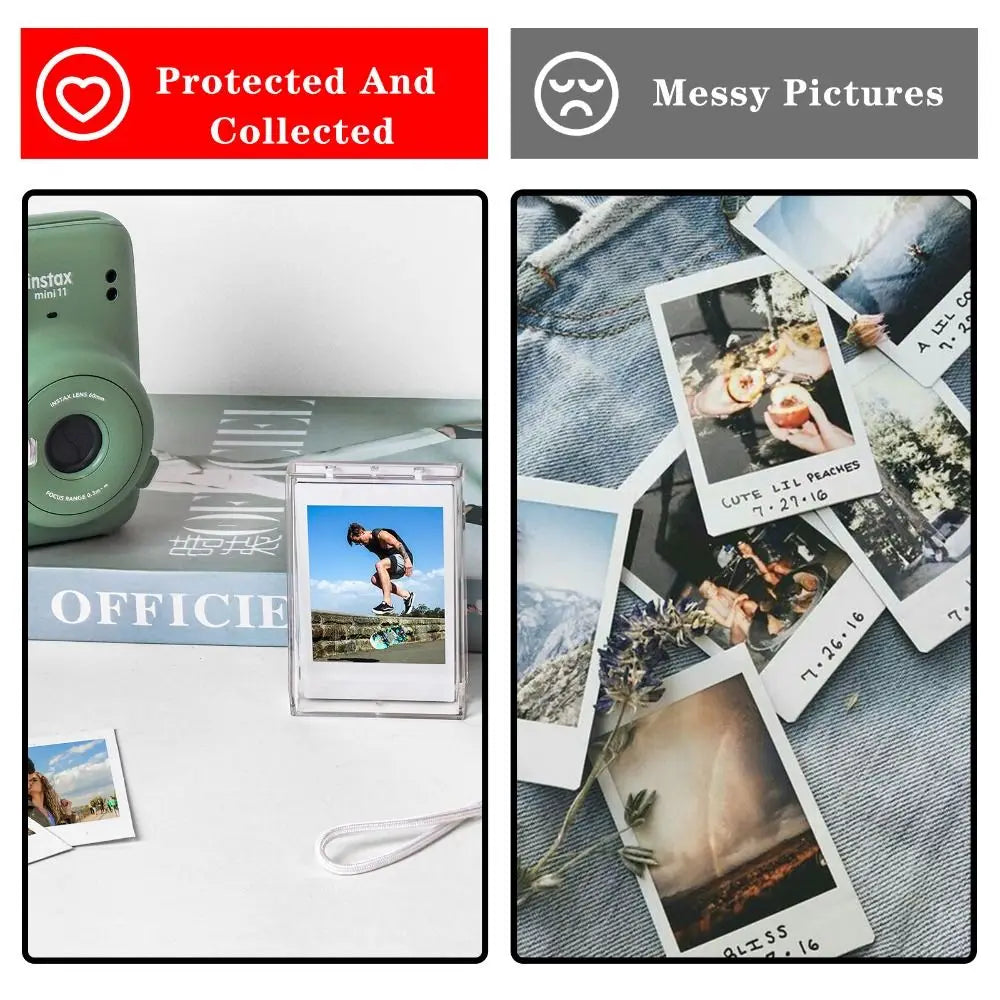 3-Inch Film Clear Photo Storage Box - Instant Camera Photo Case for Fujifilm Instax Mini 12/11/9/8/7 with Strap