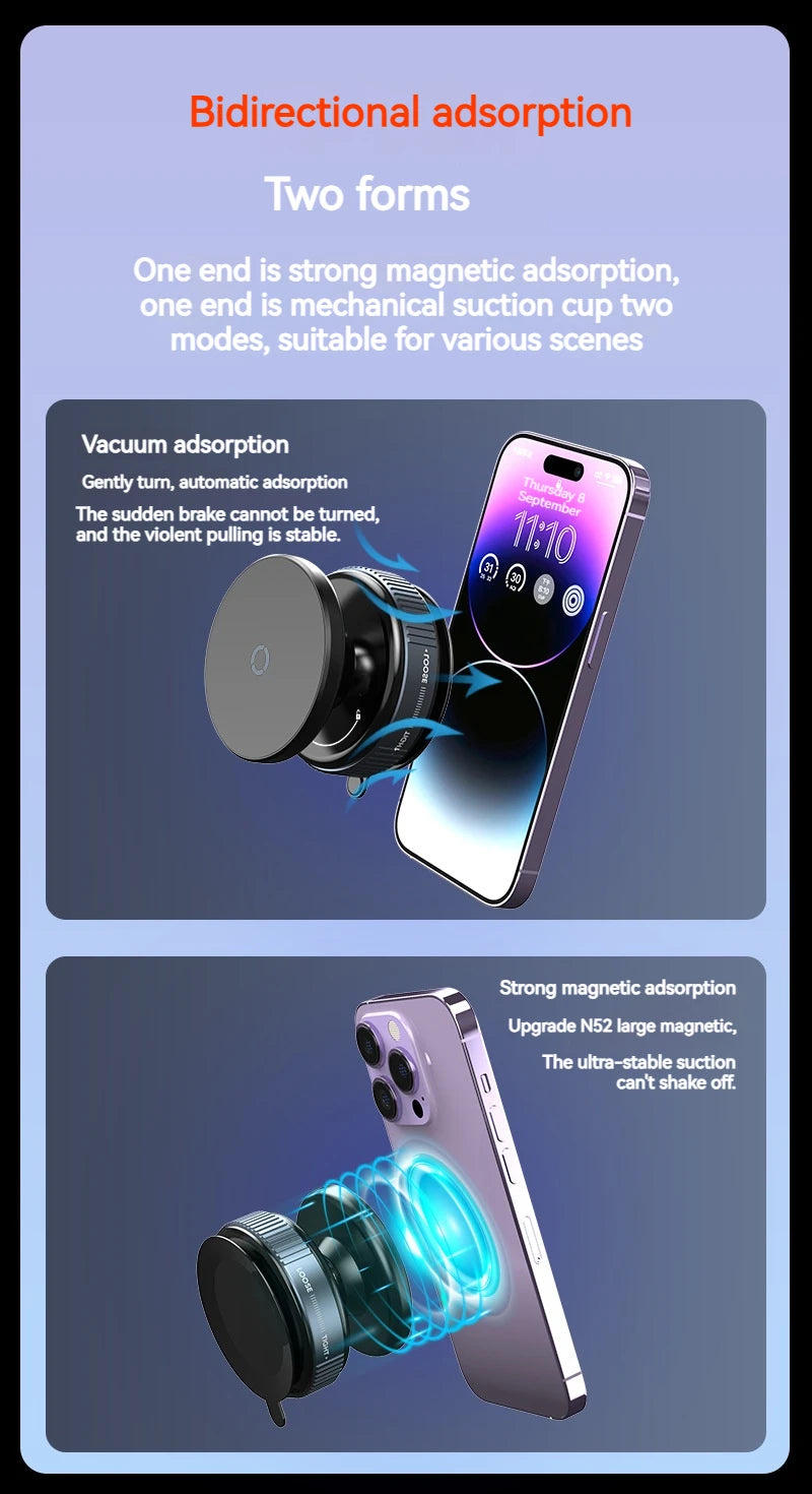Vacuum Magnetic Car Phone Holder – Universal Suction Cup, Mirror & Shower Stand for iPhone 16/15/14/13/12 Pro Max, Samsung