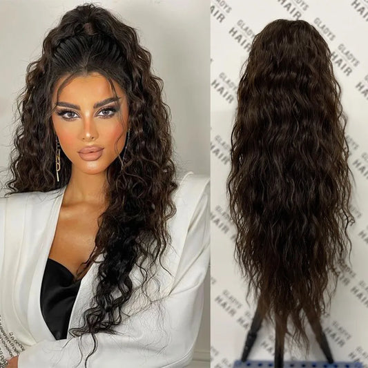 Gladys Water Wave Ponytail: Heat-Resistant Synthetic Fiber Curly Drawstring Hair Extension - Perfect for Black Women