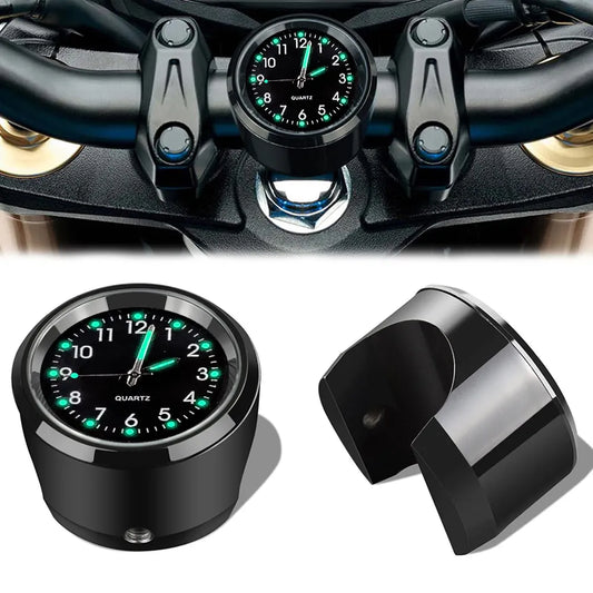 Chrome Waterproof Motorcycle Clock - 7/8" Handlebar Mount Quartz Watch with Luminous Dial - Aluminum Moto Accessory